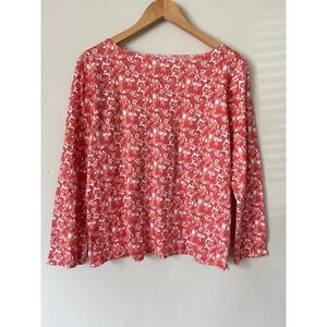 Leon Levin Weekend VTG Womens Coral Pink Floral Boat Neck Long Sleeve Top Size L